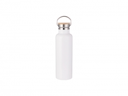 Sublimation 750ml/25oz Portable Bamboo Lid Stainless Steel Bottle (White)