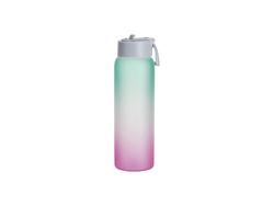 Garrafa Desportiva Vidro Fosco 32oz/950ml Sublimação com Canudo e Tampa Cinza (Cor Degradada Verde e Rosa)