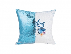 Fronha Almofada Lentejoulas (Azul Celeste com branco, 40*40cm) 