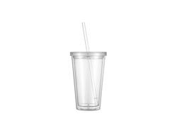 Vaso Plástico Doble Capa 24OZ/700ml con Tapa y Pajita (Transparente)