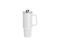 Sublimation Blanks 40oz/1200ml Stainless Steel White Travel Tumbler with Lid & Straw(White Handle)
