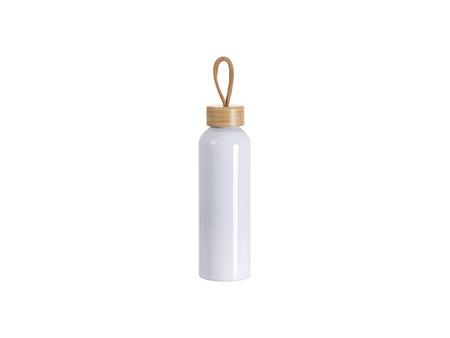 Botella de Agua Aluminio 20oz/600ml con Tapa de Bambú (Blanco)
