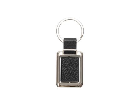 Engraving Blanks Metal  Rotatable Keyring  w/ Engravable Leather (Rect, Black)