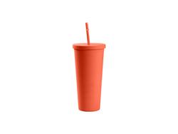 Vaso Plástico Doble Capa 24OZ/700ml con Tapa y Pajita (Rojo Coral, Pintado)