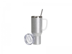 Sublimation Blanks 40oz/1200ml Stainless Steel Glitter Tumbler with Lid &amp; Straw (Silver)