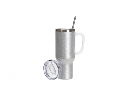 Sublimation Blanks 40oz/1200ml Stainless Steel Glitter Tumbler with Lid &amp; Straw (Silver)
