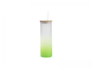 Sublimation Blanks 20oz/600ml Glass Skinny Tumbler w/Straw &amp; Bamboo Lid(Frosted, Gradient Green)