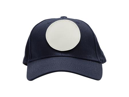 Cotton Cap with 3&quot; White Round Sub PU Leather Patch (Navy Blue)