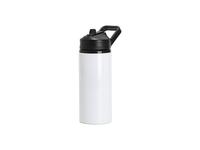 Botella de agua de aluminio 20oz/600ml con Tapón portátil de pajita Negro (Blanco)