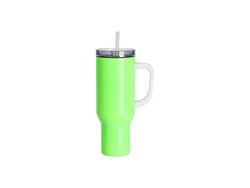 Tumbler de Aço Inoxidável 40oz/1200ml Fluorescente Verde para Viagem com Tampa e Canudo(Alça Branca 3D)