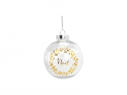 8cm Plastic Patterned Christmas Ball Ornament w/ String(Clear, Noel)