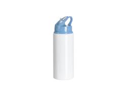 Garrafa Alumínio Branca 20oz/600ml com Tampa azul celeste e canudo