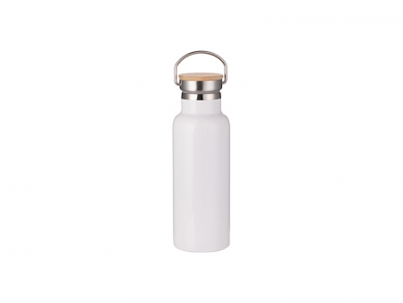 Botella Acero Inoxidable Tapa Bambú Portátil 500ml/17oz (Blanco)