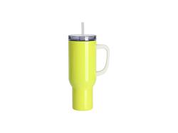 Tumbler de Aço Inoxidável 40oz/1200ml Fluorescente Amarelo para Viagem com Tampa e Canudo(Alça Branca 3D)