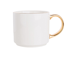 Taza Cerámica 16oz Asa y Borde Dorado