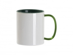 Sublimation Blanks 11oz Two-Tone Color Mug - Dark Green (Green Glass Handle)