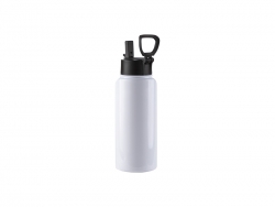 32oz/950ml Sublimation Blank Stainless Steel Water Bottles with Wide Mouth Straw Lid &amp; Rotating Handle (White)