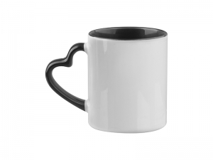 Sublimation 11oz Inner Rim Color Mug with Heart Handle (Black)