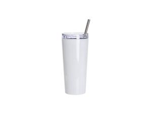 22oz/700ml Sublimation Blanks Stainless Steel Tapered Tumbler with slide waterproof lid &amp; Straw(White)