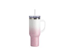 Vaso de viaje de acero inoxidable Puffy Cloud con mango blanco de 40 oz / 1200 ml con tapa y pajita (blanco y rosa degradados)