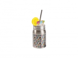 17oz/500ml SS Sublimation Blanks Silver Mason Jar with Fake Ice &amp; Fruit Topper Lid (Clear, Lemon)