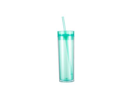 Copo Plástico Dupla Capa 16oz/473ml com Tampa e Canudo (Verde Claro)