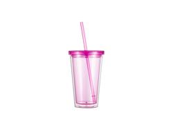 Copo Plástico Dupla Capa 24oz/700ml com Tampa e Canudo (Fúcsia)