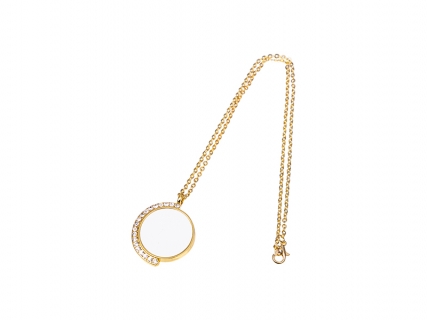 Sublimation Blank Round Necklace w/ diamond (Gold)