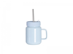 Sublimation Blanks 16oz/500ml Ceramic Mason Jar with Silicon Lid (Light Blue)